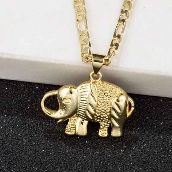 14K Gold Plated Vintage Mid-Century Elephant Pendant Necklace | Good Luck Charm - Picture 2 of 3